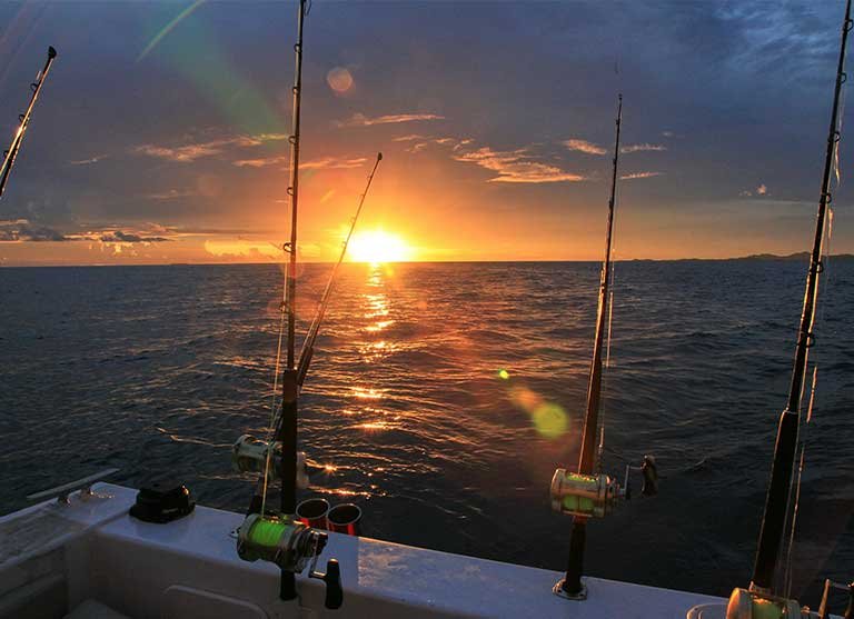 Beautiful sunset observed on a deep sea fishing trip in dubai