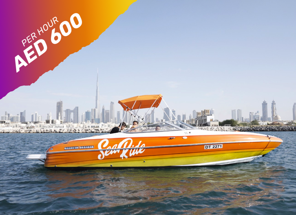 orange color boat rentals in dubai ocean - searide boat